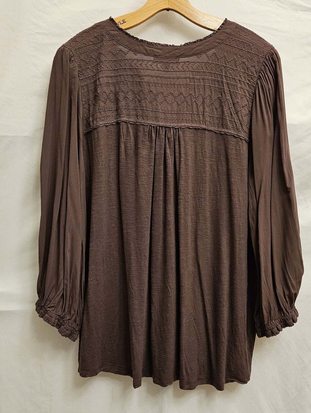 Democracy Women's Brown Purple Button-Front Peasant Top Boho Plus Womens 2X - Picture 2 of 13